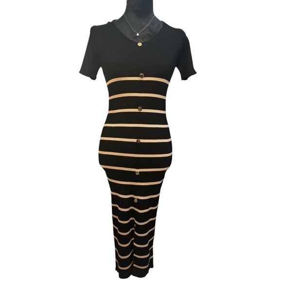 Nali Co Dresses & Skirts - Black and Tan Striped Maxi Dress-NWT